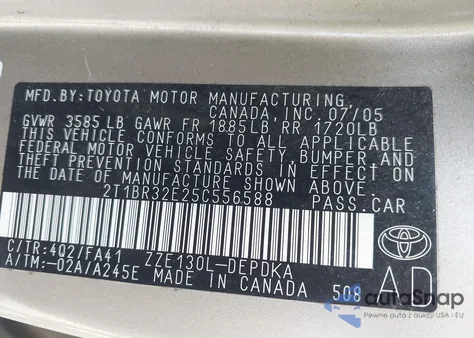 2005 Toyota Corolla Ce from USA, damaged, VIN 2T1BR32E25C556588